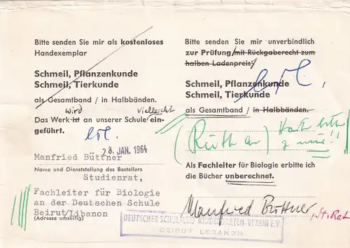 Deutsche School, Kindergarten Beyrouth 1964, post card to Heidelberg, air mail