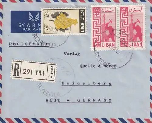 Deutsche Schule, Beirut 1958, registered to Heidelberg, air mail
