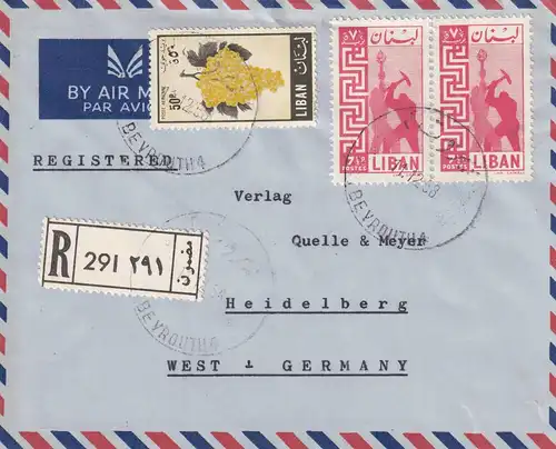 Deutsche Schule, Beyrouth 1958, registered to Heidelberg, air mail