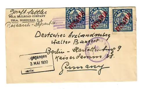cover Tela, Honduras 1930 to Berlin
