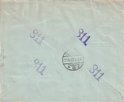 Recife, recommandé par l'étranger, courrier ferroviaire..., D.H. Stamp 1926 à Hambourg