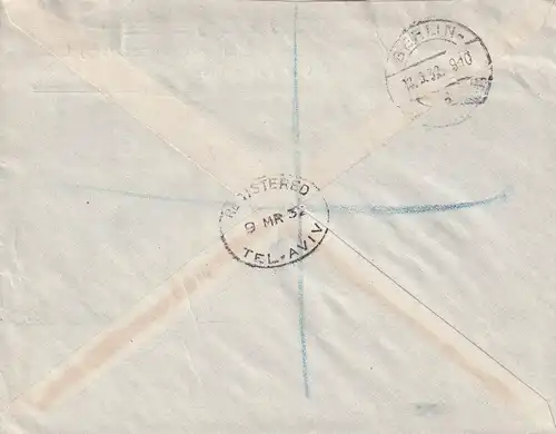 Registered Tel Aviv, 1932 to Berlin, double franco