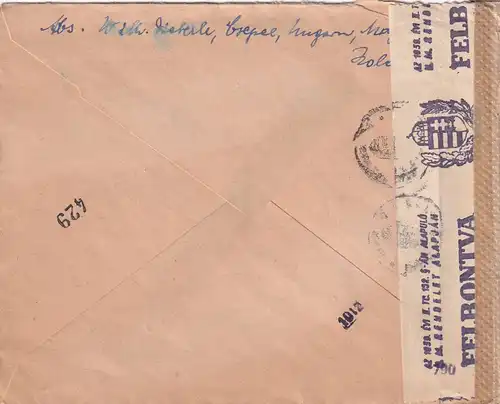 air mail Csepel to Reutlingen 1943, OKW censor, hungarian censor