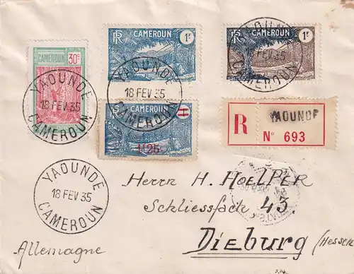 Registered cover Yaounde to Dieburg/Germany 1935