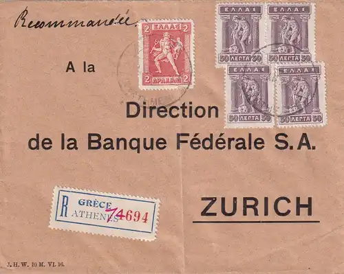 Registered cover Athènes to Zurich 1923