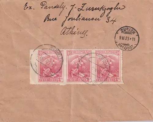 Registered cover Athen to Zürich 1923