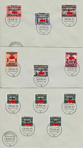 GG: MiNr. 14-39 mit schönem Stempel Krakau 30.9.40 auf 6 Briefen