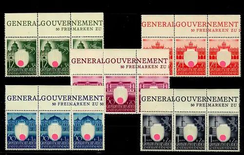 GG: Min. 105-109, armoiries, ** post-fraîchissement, Oberrand Inscription Gouvernement général