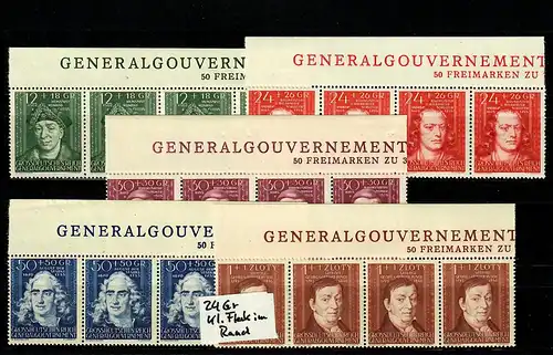 GG: MiNr. 120-124,  Inschrift Generalgouvernement auf ungezähntem Oberrand, **