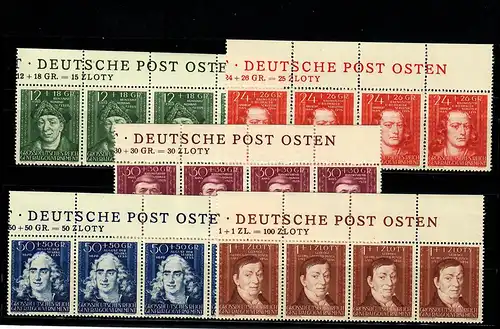 GG: MiNr. 120-124,  Inschrift Deutsche Post Osten auf gezähntem Oberrand, **