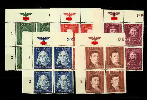 GG: Min. 120-124, **, post-fraîchissement, bloc à quatre VE1, bords supérieurs ex. dentation