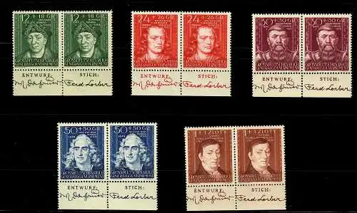 GG: MiNr. 120-124, postfrisch, Unterrand Stich und Entwerfer