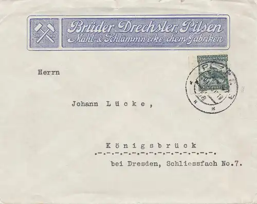 Tschecheslowakei: Brief Brüder Drechsler Pilsen nach Königsbrück