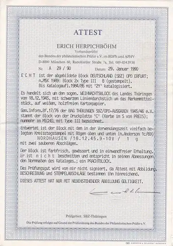 SBZ: Block 2x Type III, gestempelt Nordhausen 1945, BPP Attest