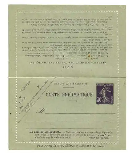 Poste de tube: Carte Pneumatique, unused