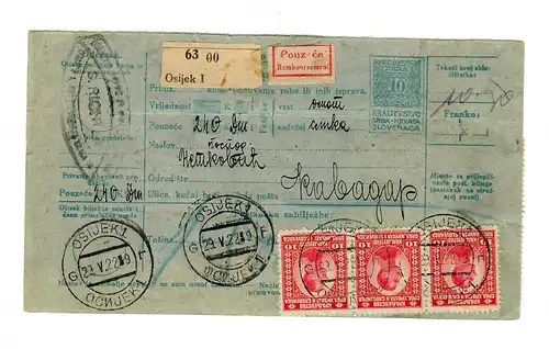 Transfert Money, Instruction 1922, Osijek to Kabagap
