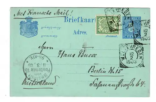 NL India: 1903: Briefkaart Weltevreden to Berlin