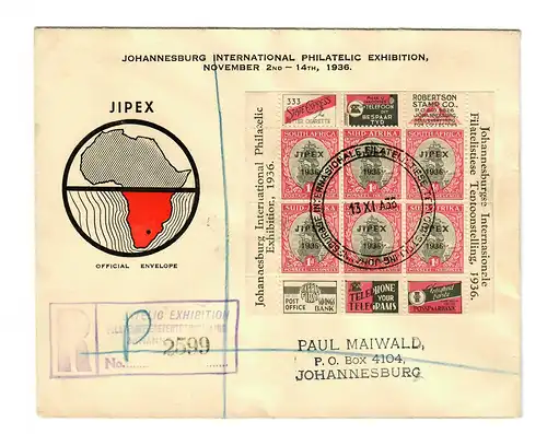 registered Johannesburg: International Philatelic Exhibition 1936