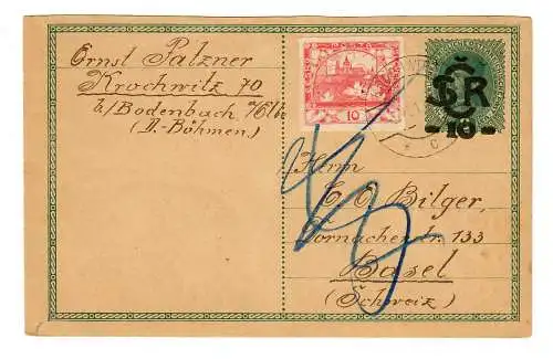 post card Krochwitz 1919 to Basel, retour