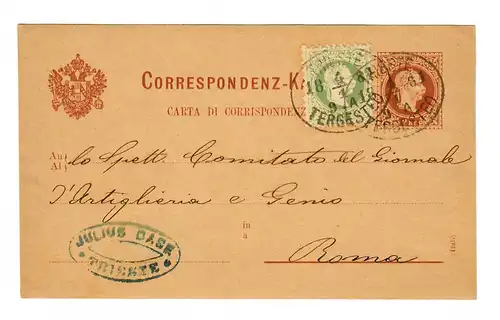 Carte postale Trieste to Rome 1881