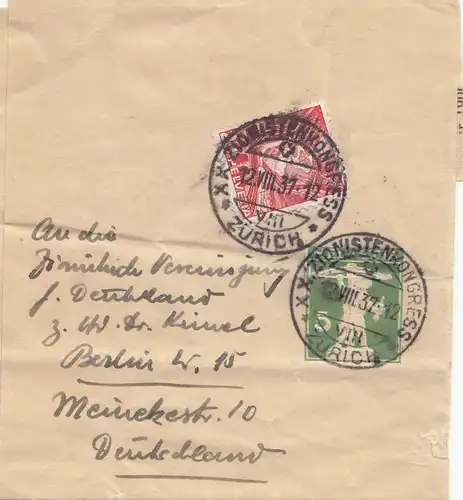 Zionistenkongress in Zürich 1937 nach Berlin - Streifband