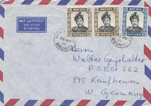 Brunei 1968: air mail Seria to Kaufbeuren