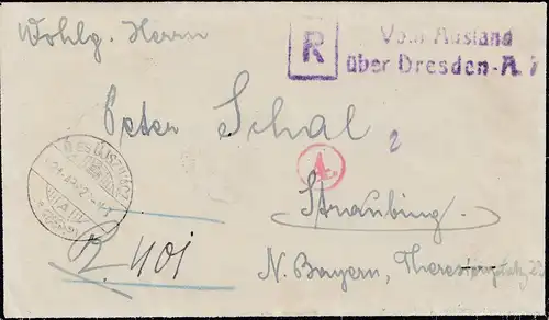 Einschreiben aus Slovenien nach Straubing 1921