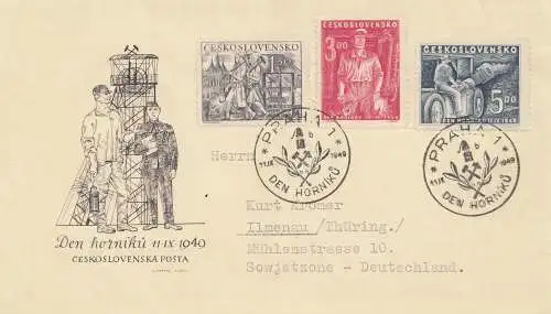 Bergbau: Brief Tschecheslovakei Prag 1949 nach Ilmenau