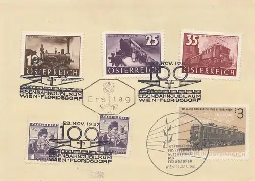 Autriche, première journée 1962, motifs ferroviaires, exposition, timbre spécial