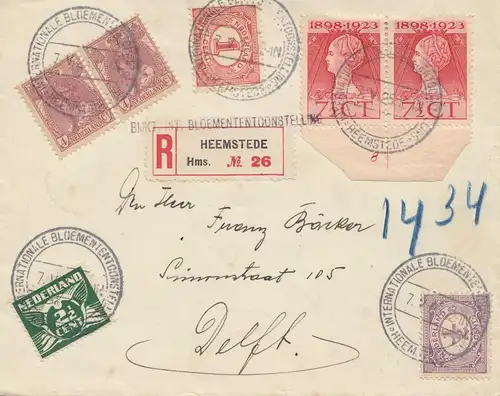 Einschreiben Heemstede 1925, Interant. Bloemententconste... nach Delft, Holland