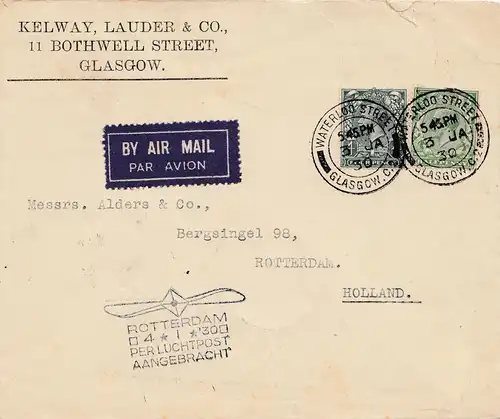 Air Mail Glasgow vers Rotterdam 1930.