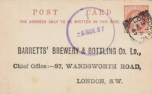 Angleterre: Londres 1886: Brewery & Bottling-Mineral Water, tout ce qui s'est passé