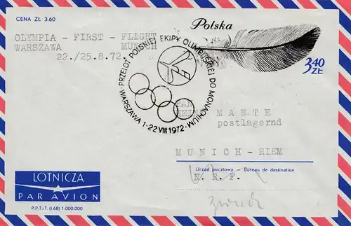 Pologne 1972: Olympia First Flight: Warszawa-Munich