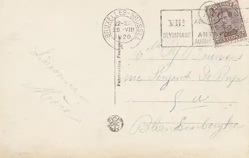 Belgien: 1920 - VII. Olympiade - Ansichtskarte Mädchen mit Blumen