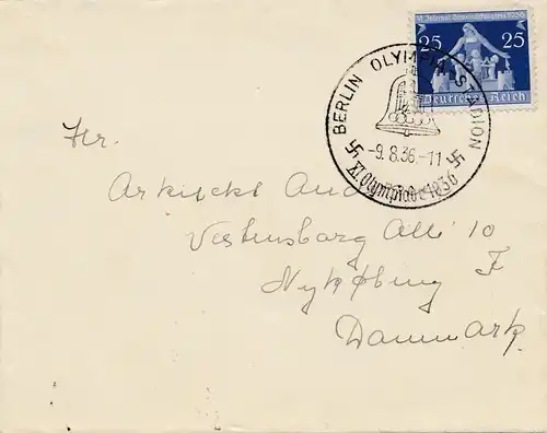 Olympiade 1936 Berlin: Lettre au Danemark - Membre de la Manschaft