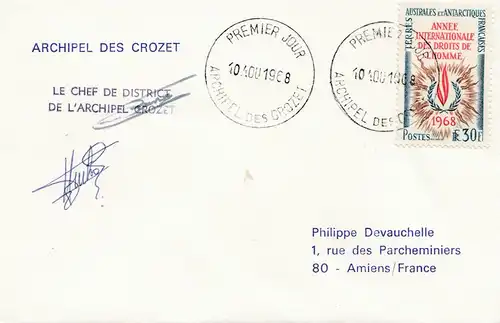 France 1968: Terres Australes et Antarctiques FDC Archipel des Crocet