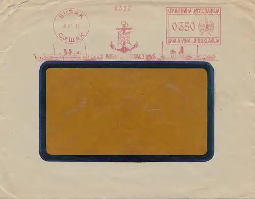 Yougoslaves: cachet libre Susak 1935 - Ancre marine