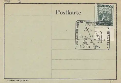 Autriche 1946: 100 ans de protection des animaux - cheval, chien, oiseau