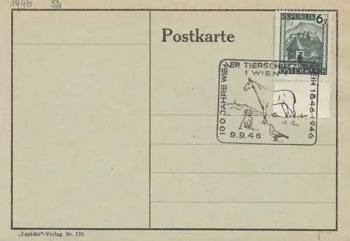 Autriche 1946: 100 ans de protection des animaux - cheval, chien, oiseau
