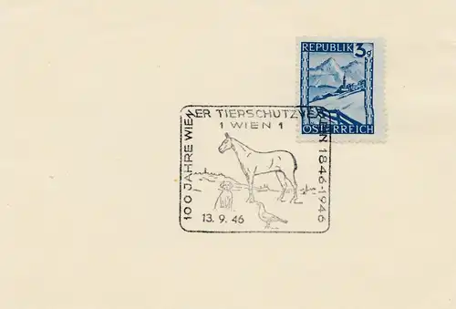 1946: Autriche: 100 ans de protection des animaux - cheval, chien, oiseau