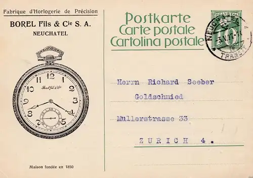 1927: Suisse: Neuchâtel - Montres à orfèvrerie à Zurich - Tout ce qui est en jeu