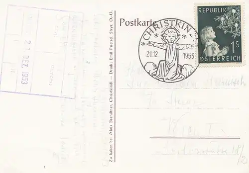 1953: Christkindl - Autriche Carte postale pour Vienne Fa. Stuag