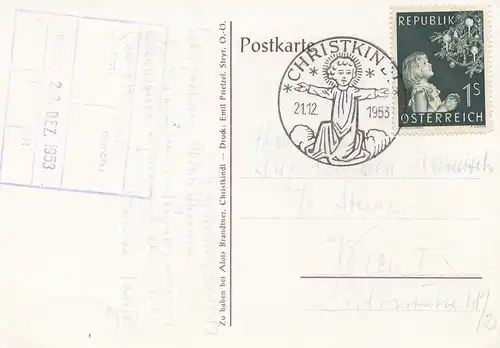 1953: Christkindl - Österreich Postkarte nach Wien Fa. Stuag