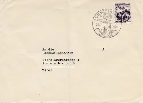 1954: Christkindl - Autriche sur lettre à Innsbruck