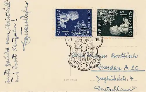 1956: Christkindl - Österreich auf Postkarte
