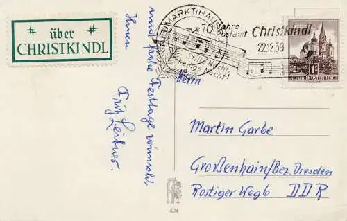 1959: Christkindl - Österreich Postkarte nach Grossenhain