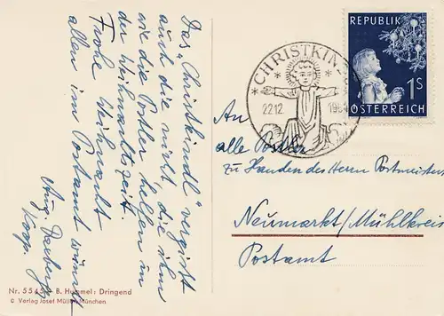 1954: Christkindl - Österreich Postkarte nach Neumarkt