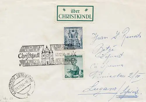 1958: Christkindl - Autriche sur lettre à Lugano