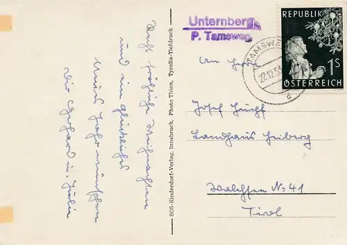 1953: Tamsweg - Unternberg - Carte de Noël