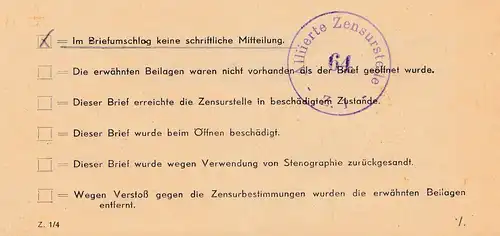 Censure: 1952: Lettre de Londres à Vienne: Censuration alliée 64